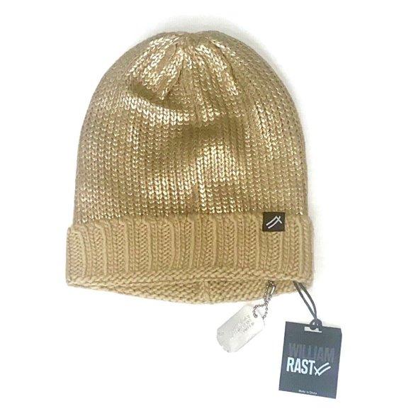 William Rast - Justin Timberlake Gold Metallic Shine Beanie Hat One Size-gold - Picture 1 of 1
